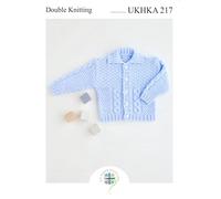 UKHKA Double Knit Knitting Pattern for Baby Flat Collared or Hooded Cable Jacket 217