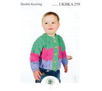 UKHKA Double Knitting DK Pattern - Baby Cable & Bobble Sweater & Cardigan 259