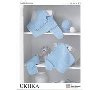 UKHKA Double Knitting DK Pattern - Baby Cable Knit Long Sleeved Sweater Cardigan Hat & Scarf 93