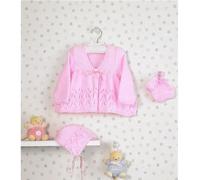 Double Knitting DK Pattern - Baby Lacy Matinee Coat Bonnet & Bootees (UKHKA 175)