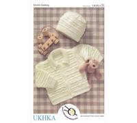 UKHKA Double Knitting DK Pattern for Baby Long Sleeved Jacket & Hat Ribbed Detail 51
