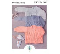 UKHKA Double Knitting DK Pattern for Baby Long Sleeved Lacy Panel Cardigans 162