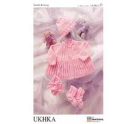 UKHKA Double Knitting DK Pattern for Baby Long Sleeved Matinee Coat Bonnet Bootees & Mittens 37