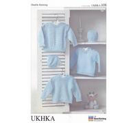 UKHKA Double Knitting DK Pattern for Long Sleeved Baby Jumpers Sweaters & Hat 108