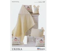 UKHKA Double Knitting Pattern - Baby Blanket, Cushion & Hat in Cream 140