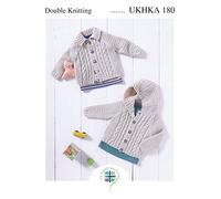 UKHKA Double Knitting Pattern for Baby Hooded or Flat Collared Cable Knit Cardigan 180