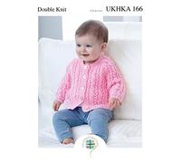 UKHKA Double Knitting Pattern for Baby Lace Detail Round or V Neck Cardigan & Sweater 166