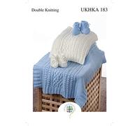 UKHKA Double Knitting Pattern for Cable Knit Baby Blanket & Bootees 183