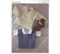 UKHKA Knitting Pattern 57 : Baby/Child Cabled DK Sweater and Slipover (16-28in)