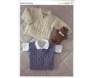 UKHKA Knitting Pattern 57 : Baby/Child Cabled DK Sweater and Slipover (16-28in)