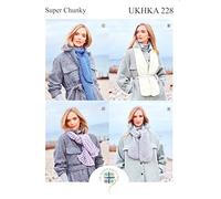 UKHKA Super Chunky Knitting Pattern for Ladies Garter Stitch Cable or Lacy Scarf 228