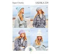 UKHKA Super Chunky Knitting Pattern for Ladies Pom Pom Cable Hat Beret & Beanie 229