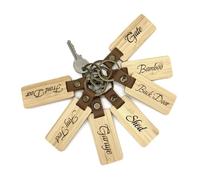 UKHobbyStore Bamboo ~ Personalised Wooden Keyring with Double Sided Custom Engraving of Your Choice with Classy Elegant Font for H Hotel Rooms, Holiday Lodges, B&B, Business or Home Use (Garage)