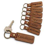 UKHobbyStore Dark Personalised Wooden Keyring with Custom Engraving of Your Choice with Choice of Font for Home, Hotel Rooms, Holiday Lodges, B&B, Business or Personal ~ (Shed)