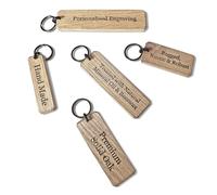 UKHobbyStore Handmade Personalised Chunky Rustic Oak Wooden Keyring with Custom Engraving & Gun Metal Black Fixings for Hotel Rooms, Offices, Business, Cottages, Villas and Lodges (Small)