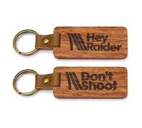 UKHobbyStore Handmade Rosewood Arc Raiders Inspired Backpack Bag Tag/Wooden Keyring Game - Keyring/Bag Tag - Double-Sided Engraved “Hey Raider” & “Don’t Shoot” - Gamer Gift Accessory