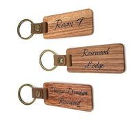 UKHobbyStore Rosewood ~ Personalised Wooden Keyring with Custom Engraving of Your Choice with Classy Elegant Font for Home, Hotel Rooms, Holiday Lodges, B&B, Business or Personal (Garage)