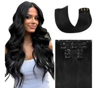Ukira High Quality Clip in Hair Extensions Black :100% Natural Clip in Human Hair Extensions.As Soft and Smooth as Your Own Hair, No Tangle, No Shedding
