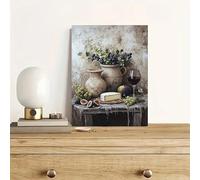 UKIXOM Canvas Painting - Vintage Cheese & Grapes Still Life Art Print for Home, Kitchen, Office Decor, Mediterranean Table Setting(60x80cm(24x31in)/InnerFrame)