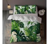 UKIXOM Duvet Cover and Pillowcases with Tropical Plant Print, Full/Queen/King Size, Suitable for All Seasons, Farmhouse Bedding Set 230x260cm*1/40x65cm*2