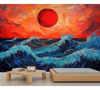 Ukiyo-E 3D Wallpaper, Japanese Style Wall Mural, Waves Murals for Living Room Bedroom Office Hotel Bar Ceiling Decor - 250x175cm