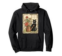Ukiyo e Black Cat Flower Art Japanese Vintage Style Pullover Hoodie