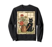 Ukiyo e Black Cat Flower Art Japanese Vintage Style Sweatshirt