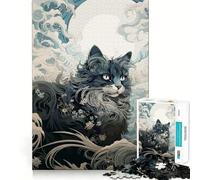 Ukiyo E Cat Jigsaw for Adults1000 Pieces Brain Focus Game Precision Cut Smooth Edges Amusing Challenge for Waiting Time (50x75cm)