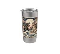 Ukiyo-e Cat Vs T-Rex Japanese Art Battle Great Wave Stainless Steel Insulated Tumbler