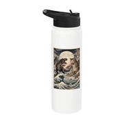 Ukiyo-e Cat Vs T-Rex Japanese Art Battle Great Wave Stainless Steel Insulated Water Bottle