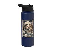 Ukiyo-e Cat Vs T-Rex Japanese Art Battle Great Wave Stainless Steel Insulated Water Bottle
