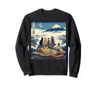 Ukiyo-e Five Cats Mount Fuji Night View Japan Sweatshirt