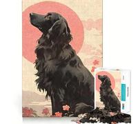 Ukiyo E Flat Coated Dog 1000-piece Jigsaw Puzzles Brain Focus Game Expert Cutting Craftsmanship Fascinating Hobby for Idle Moments (38x26cm)