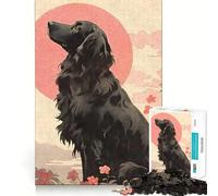 Ukiyo E Flat Coated Dog Adults 1000 Pieces Puzzle Mind Training Fun Burr Free Clean Cut Pieces Heartwarming Gathering Activity (50x75cm)
