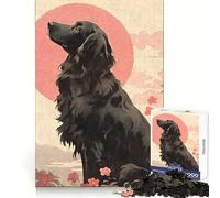 Ukiyo E Flat Coated Dog Jigsaw Puzzles 1000 Pieces for Teenagers Cognitive Skill Stress Free Fun Exact Cut (50x75cm)