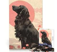 Ukiyo E Flat Coated Dog Jigsaw Puzzles 1000 Pieces for Teenagers Sharp Recall Restful Pleasure Uniform Cut Ideal Xmas Gift (38x26cm)