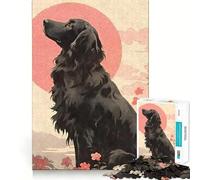 Ukiyo E Flat Coated Dog Jigsaw Puzzles 1000 Recall Fun Play Burr Free Clean Cut Pieces Portable Travel Friendly Fun Game (38x52cm)