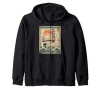 Ukiyo-e Golden Gate Bridge Japanese Wave San Francisco Zip Hoodie