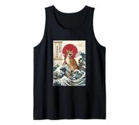 Ukiyo-e Great Wave Roaring Cat Japanese Art Vintage Feline Tank Top