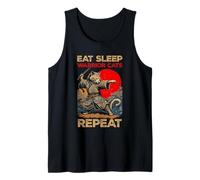 Ukiyo-E Japan Eat Sleep Warrior Cat Repeat Feline Kitten Tank Top