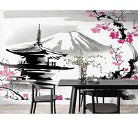 Ukiyo-e Japanese Blossom Red Sun Wall Mural, Blossom Wallpaper, Peel and Stick Self-Adhesive Photo Wallpaper, Large Murals Poster Decoration for Living Room Bedroom 250*175cm (W*H) Mount Fuji Ink
