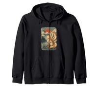 Ukiyo-E Japanese Kitsune Nine-tailed Fox Zip Hoodie
