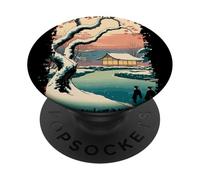 Ukiyo E Japanese Pavilion Winter Scene Serene Landscape Art PopSockets Adhesive PopGrip