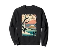 Ukiyo E Japanese Pavilion Winter Scene Serene Landscape Art Sweatshirt