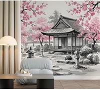 Ukiyo-e Japanese Red Blossom Wall Mural, Blossom Red Sun Wallpaper, Peel and Stick Self-Adhesive Photo Wallpaper, Large Murals Poster Decoration for Living Room Bedroom 250*175cm (W*H) Ink Wash