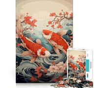 Ukiyo E Koi Fish Adults Puzzles 1000 Piece Jigsaws Recall Skill Fun High Precision Die Cut Easy to Learn Family Enjoyment (50x75cm)
