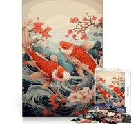 Ukiyo E Koi Fish for Adults 1000 Piece Puzzle Mental Focus Pleasant Downtime Snug Fit Festive Surprise (38x26cm)