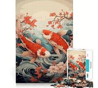Ukiyo E Koi Fish Jigsaw for Teenagers 1000 Pieces Mind Boost Fun Clean Cut Sturdy Components Heartwarming Gathering Activity (38x52cm)