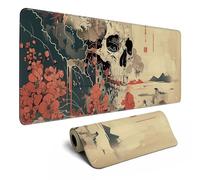 Ukiyo-e Large Japanese Skull Mouse Pad for Office, Gaming Mouse Pad for Men with Stitched Edges, Non-Slip 80x30cm