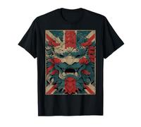 Ukiyo-e Lion Head with UK Flag Japanese Woodblock British T-Shirt